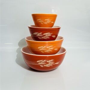🌻S🌻Pyrex Autumn Harvest Wheat Nesting Mixing Bowls Set of 4